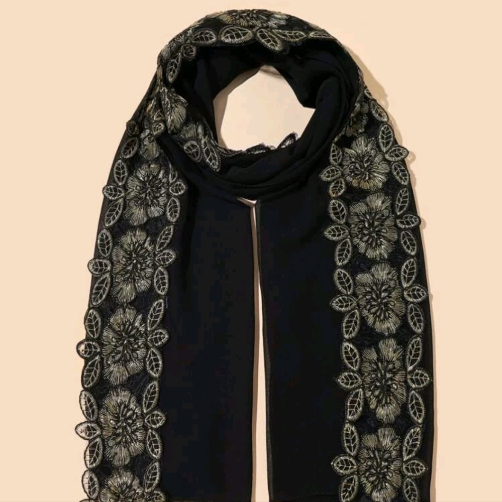 Embroidered Chiffon Scarf